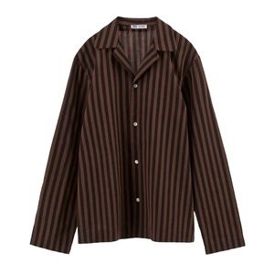 Zara Cotton Stripped Black and Brown Long Sleeve Button Down Shirt Blouse Sz S